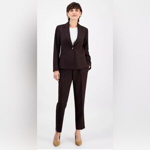 Le Suit Womens 2 Piece Pant Suit Brown Stripes 4 Single Button
